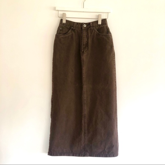 Vintage Dresses & Skirts - 🐻VINTAGE 90s Brown Denim Maxi Skirt
